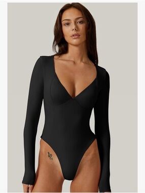 Long Sleeve Black V-Neck Bodysuit